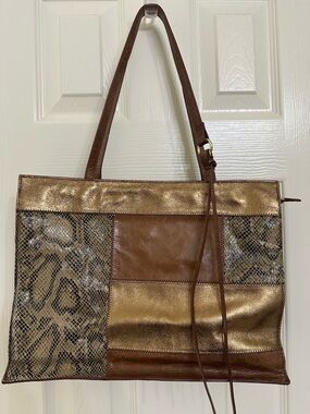 HOBO Brown and Bronze Patchwork Shoulder Bag